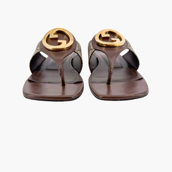 Gucci Blondie GG Flat Thong Sandals Beige Monogram Leather Size 37 US 7 Women - Picture 6 of 15